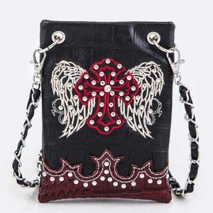 Cross & Wing Embroidery Leather Swing Bag